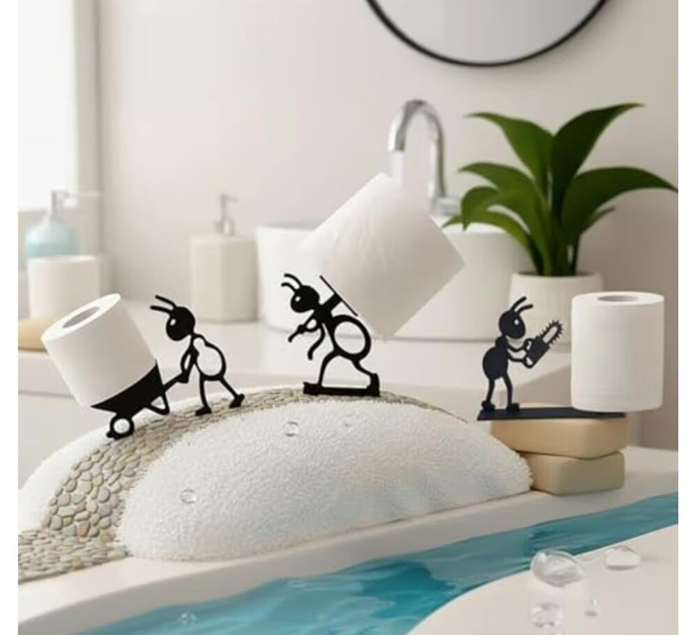 3pcs Funny Ant Toilet Paper Holder Freestanding Decorative Bathroom Black NIP
